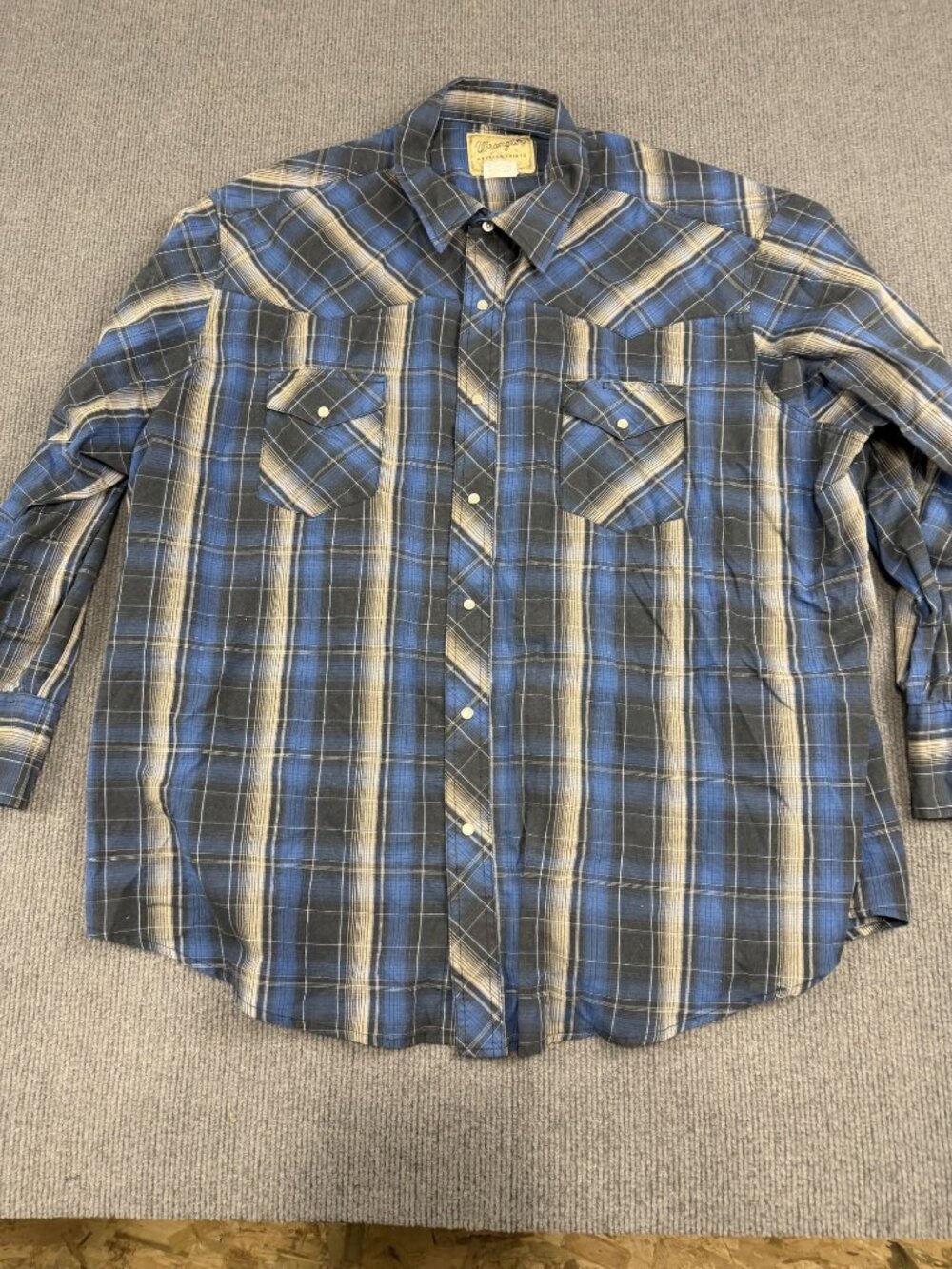 Wrangler Mens Blue  Western Plaid Pearl Snap Front Long Sleeve Shirt 3XL